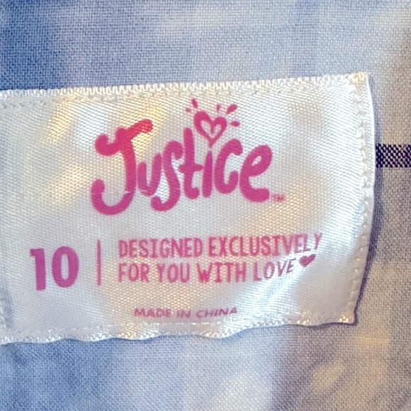 Justice- blue tie dye plaid button up top - Picture 4 of 5